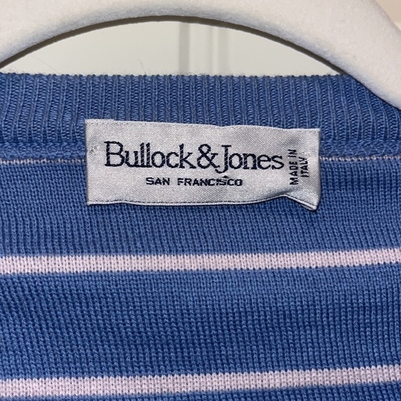 𝅺bullock & Jones San Francisco Made in Italy cotton blue striped sweater XL - Picture 2 of 10